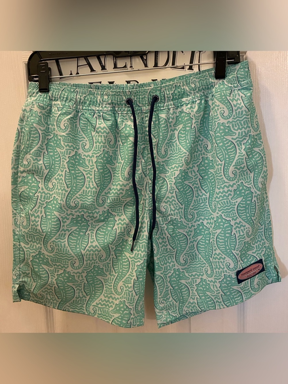Vineyard Vines Turquoise Seahorse Swim Trunks with Drawstring